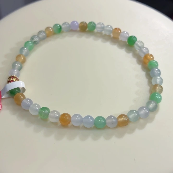 翡翠未镶嵌手链果绿小米珠卡4.4