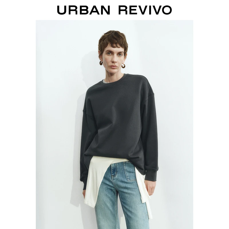 UR2025秋季新款女装时尚休闲纯色宽松圆领套头卫衣UWM450040