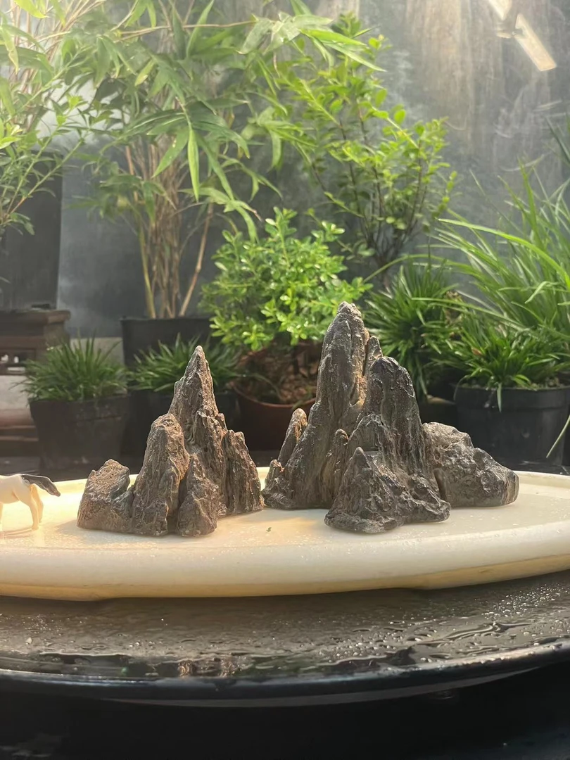 0001【尺寸长17cm宽8cm高8cm】山峰复刻仿石假山流水鱼缸造景石摆件