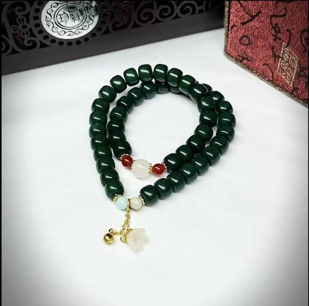 QW348绿玉菩提双圈手串（无礼盒）