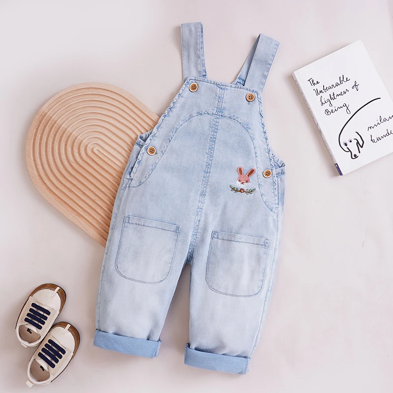 中大童薄款防蚊裤小童透气凉感背带裤卡通小兔休闲外出服男童宽松