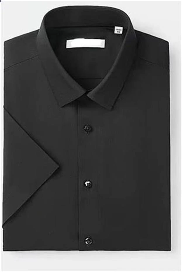 H剪标商务衬衫短袖衬衫休闲正装衬衫黑色高支男士百搭