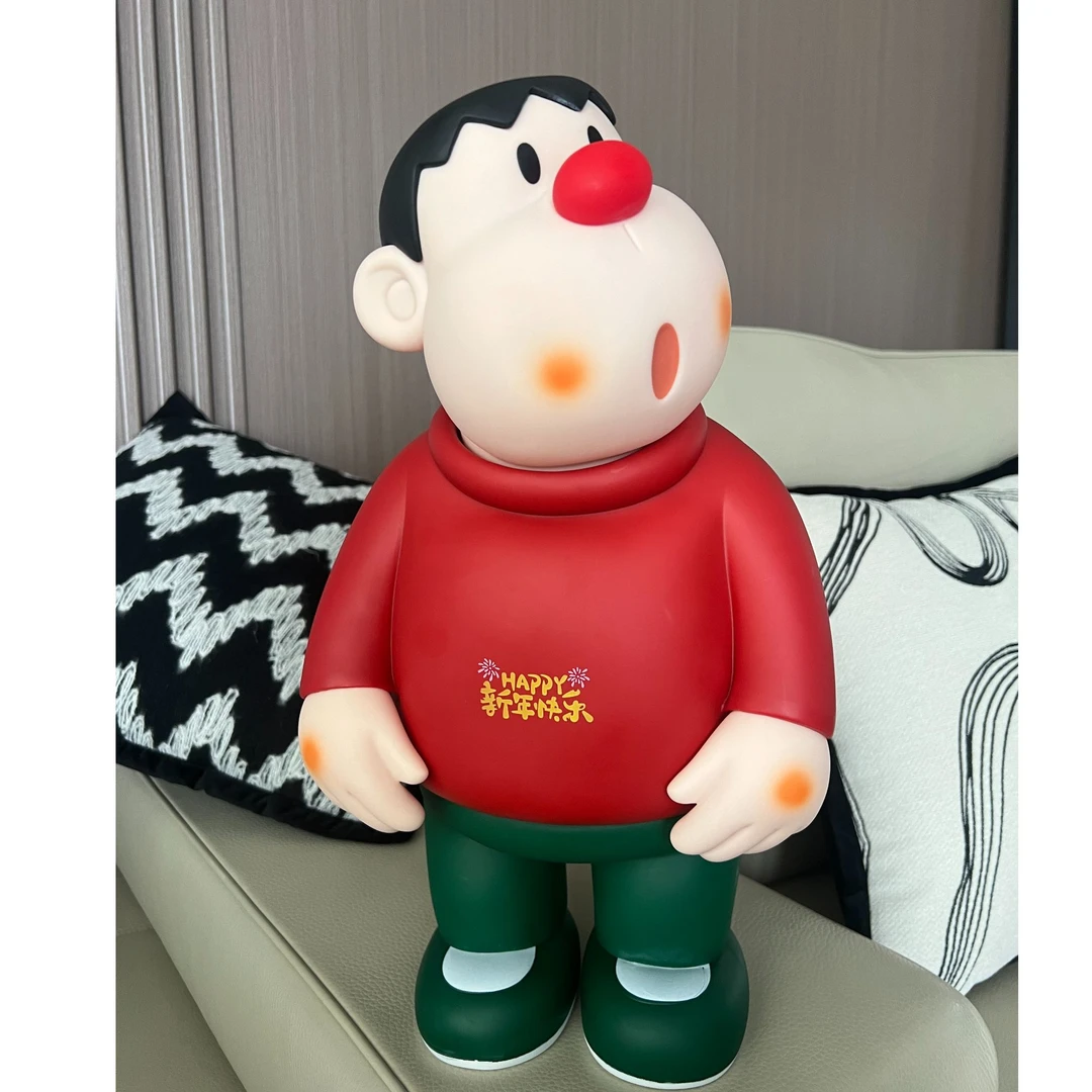 网红可爱喜庆红色氛围搪胶胖虎摆件客厅电视柜装饰品摆件手办礼物