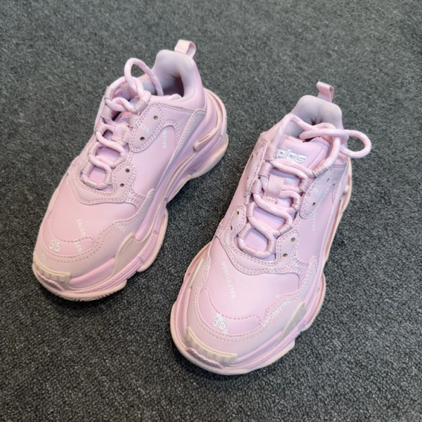99新 Balenciaga/巴黎世家 印花粉 Triple S 老爹鞋 35码/2901