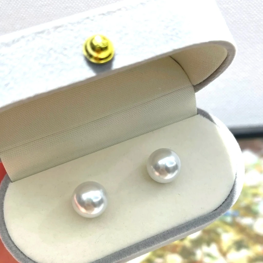 925银耳饰 冰川蓝10mm正圆极光奥地利进口施家珍珠耳钉气质经典