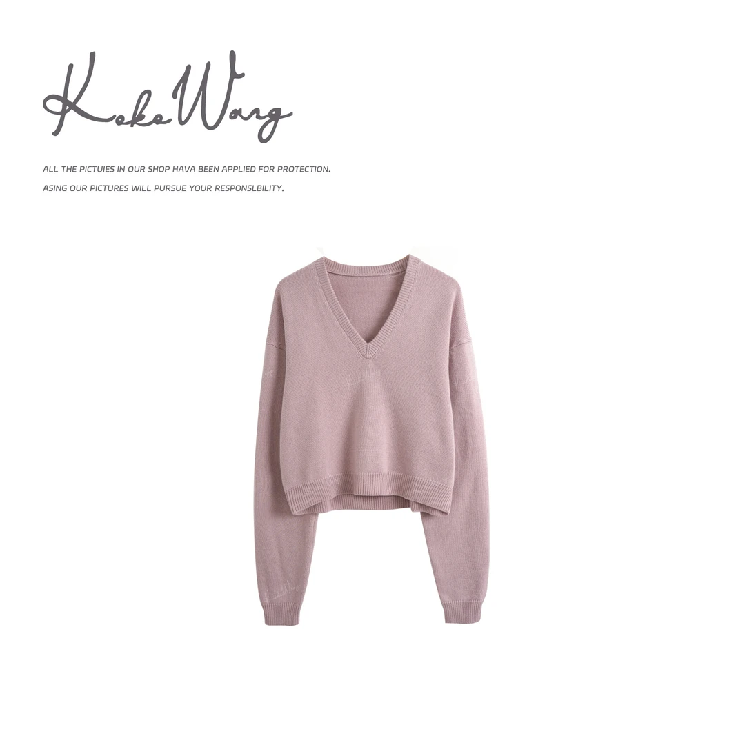 KOKO WANG秋冬时尚气质羊毛混纺v领显瘦百搭针织衫X0525J09Z48