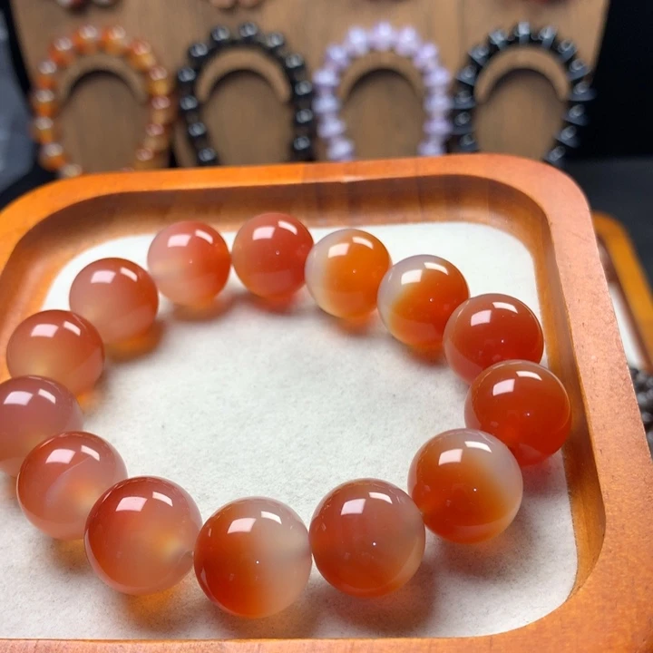 玛瑙/玉髓未镶嵌手串粉红色大圆珠款