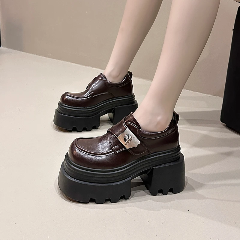 厚底乐福鞋女2025秋新款舒适软底英伦风小个子10cm增高粗跟小皮鞋