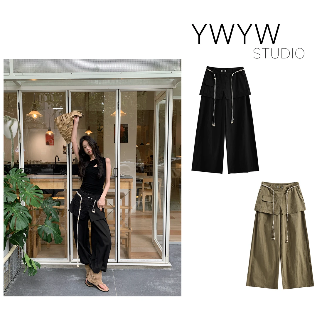 【YWYW25S/S】夏季波西米亚风纯色休闲工装裤+一体臀帘腰配饰61519