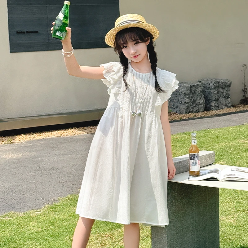 女童装夏季蕾丝花边连衣裙韩版洋气2025新款中大童甜美小女孩裙子