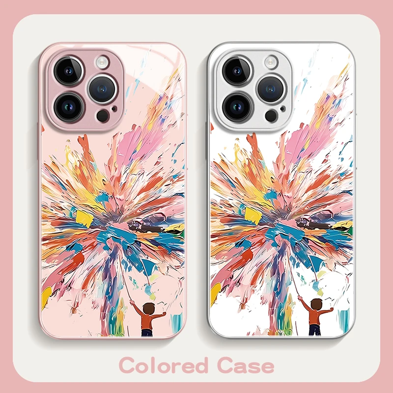 彩绘烟花适用iPhone15promax苹果16高颜值14手机壳13玻璃壳12全包