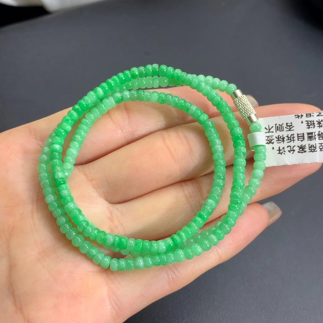 翡翠手链未镶嵌冰润果阳绿算盘项链卡3.6m m