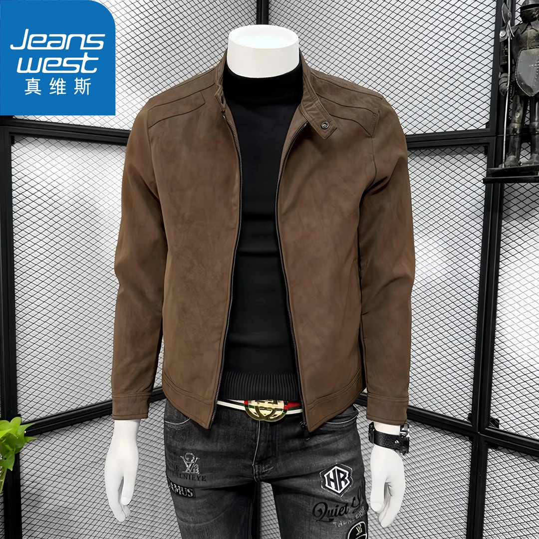 真维斯Jeanswest复古加绒皮衣男士春秋季新款商务休闲皮夹克外套