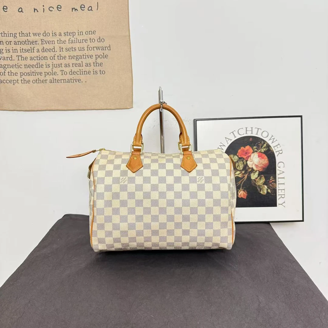 95新 LouisVuitton/路易威登 Lv白棋盘格格波士顿30/speedy手提包