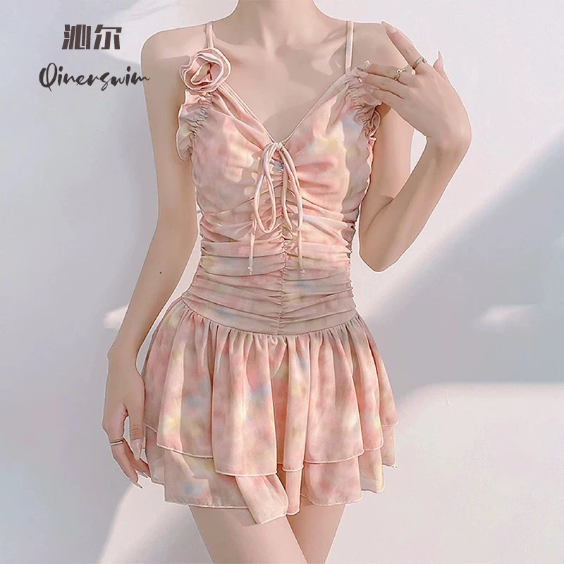 新款泳衣女连体裙式仙女范少女感遮肚显瘦性感款韩式风泡温泉泳装