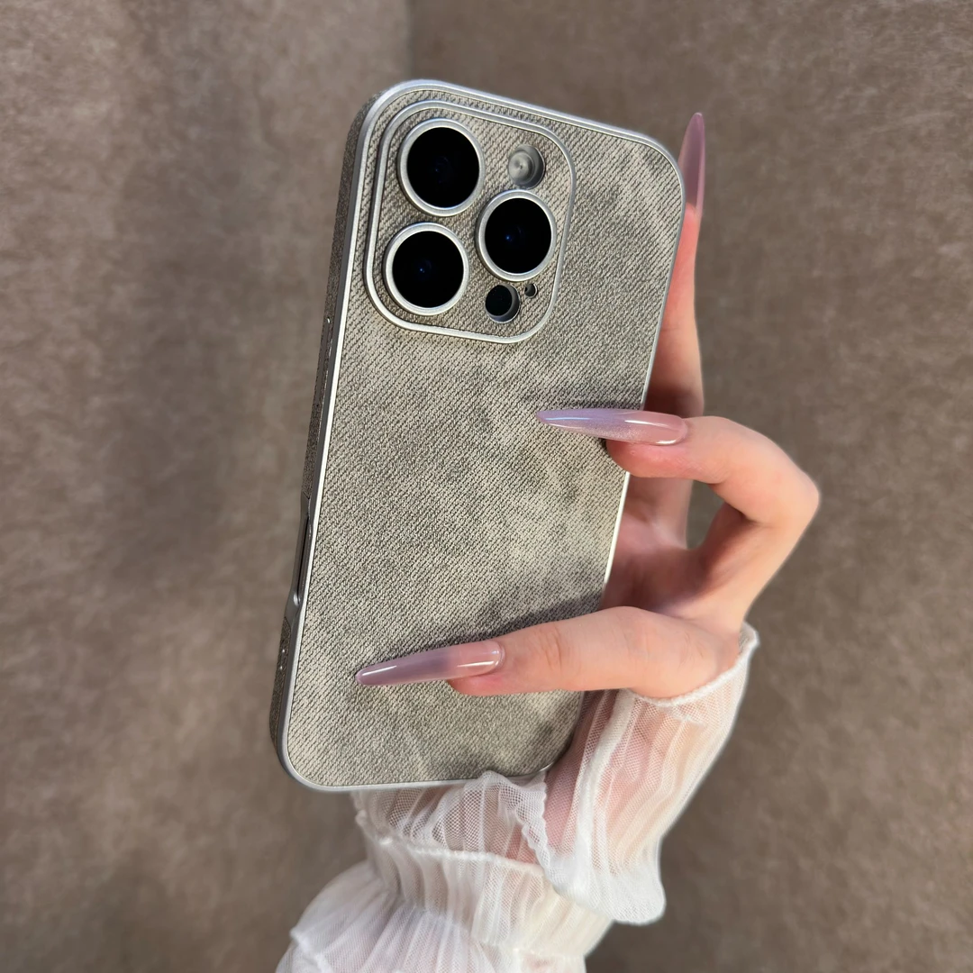 高级感牛仔皮纹适用苹果16promax手机壳全包15小众防摔14简约女款