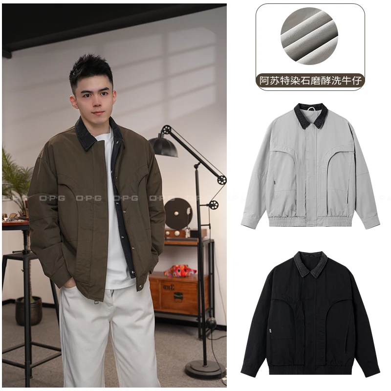 O.P.G【阿苏特染石磨酵洗假两件牛仔夹克】秋季新款休闲外套25809