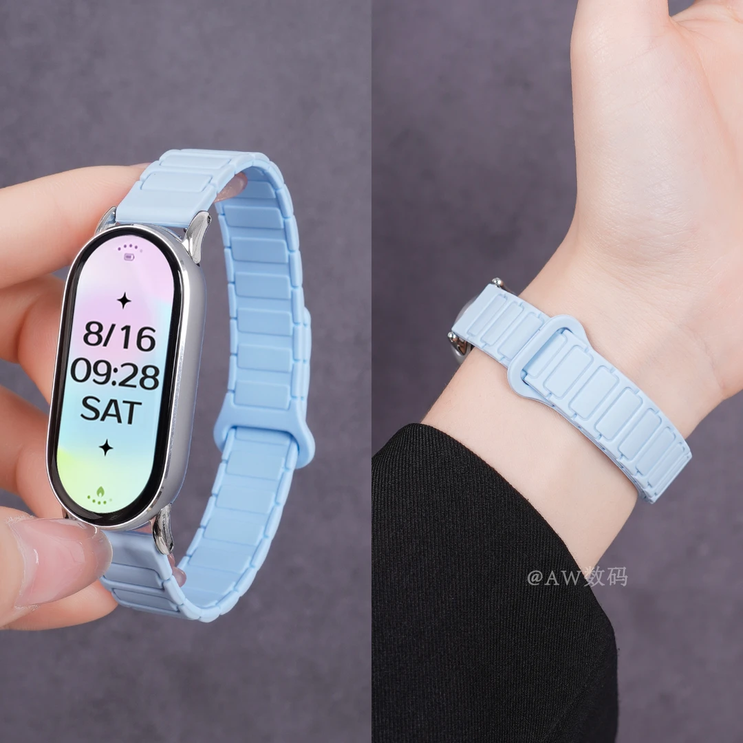 AW适用女款小米手环10表带9/8智能nfc陶瓷版工装硅胶运动磁吸腕带