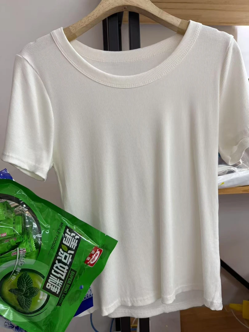 滨莉家【奶糖】正肩U领百搭T恤