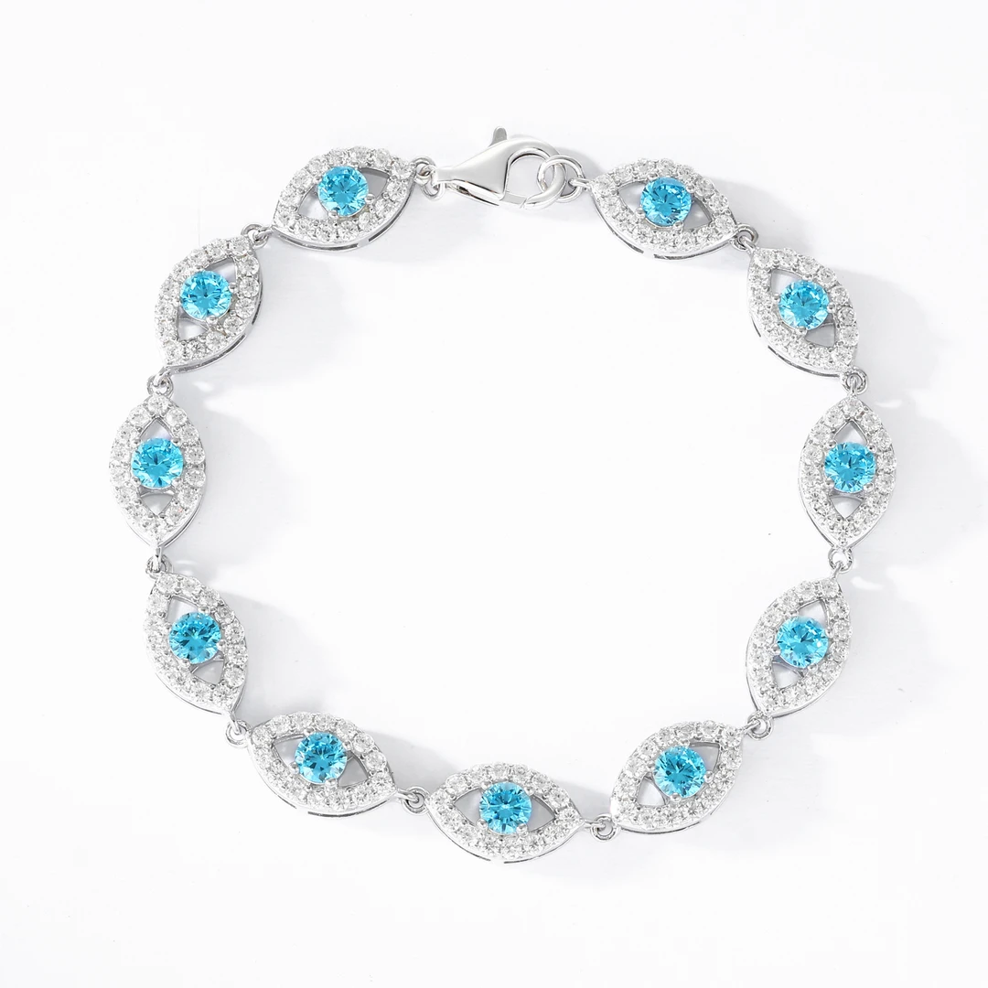 魔匠 925银莫桑石手链 2025恶魔之眼满钻轻奢蓝色银镶莫桑钻手链