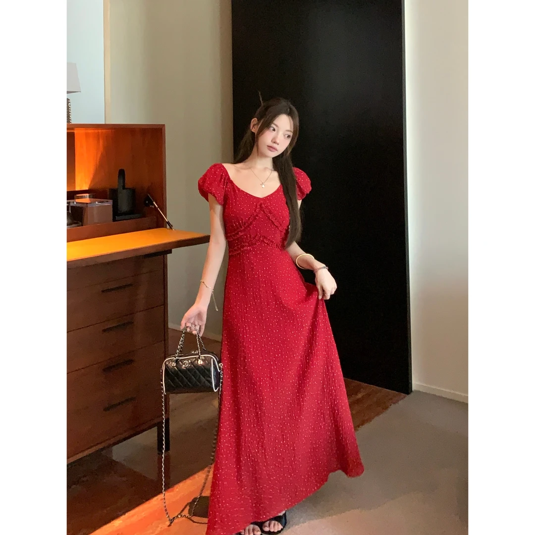 盛宴夏日~夏季新款荷叶边短袖显瘦连衣裙设计感波点长裙裙子