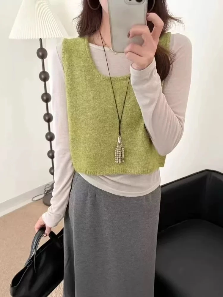 那简家86786韩系ins 针织背心➕长袖打底洋气两件套上衣