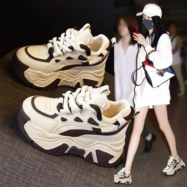 松糕橡胶PU运动鞋交叉绑带春季爆款ins平底鞋时尚尖头银色流行
