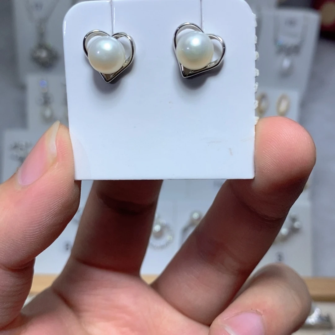 耳饰银S925镶嵌淡水珍珠