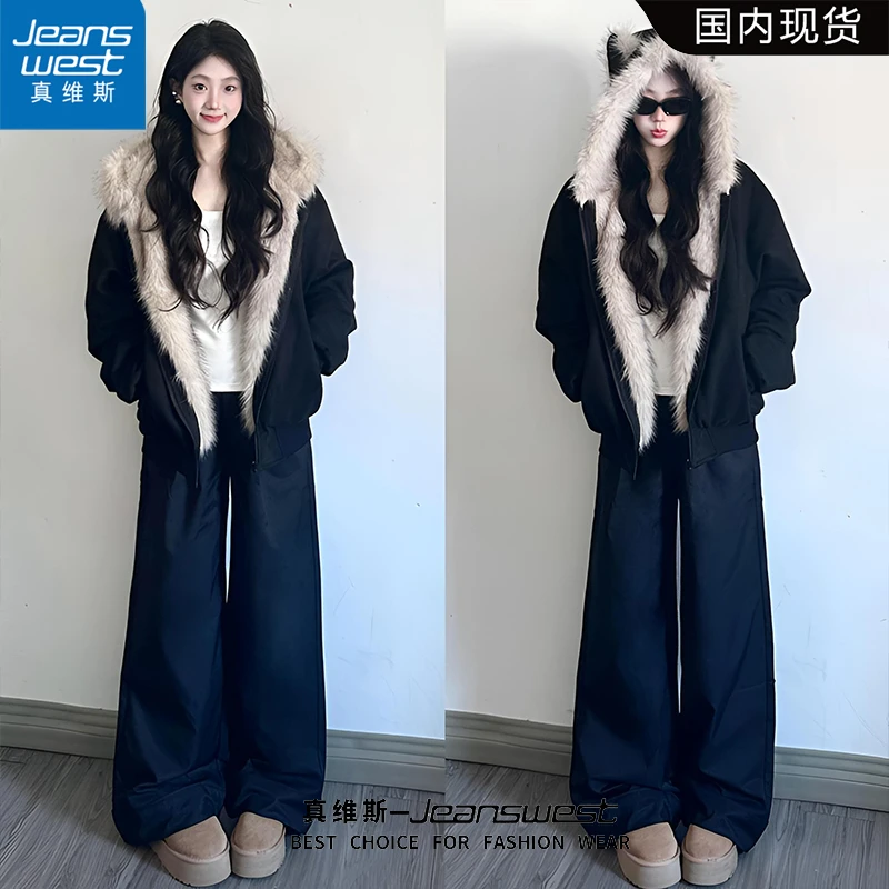 【真维斯】毛茸茸毛领连帽棉服外套秋冬季新款加厚保暖夹克加绒棉服