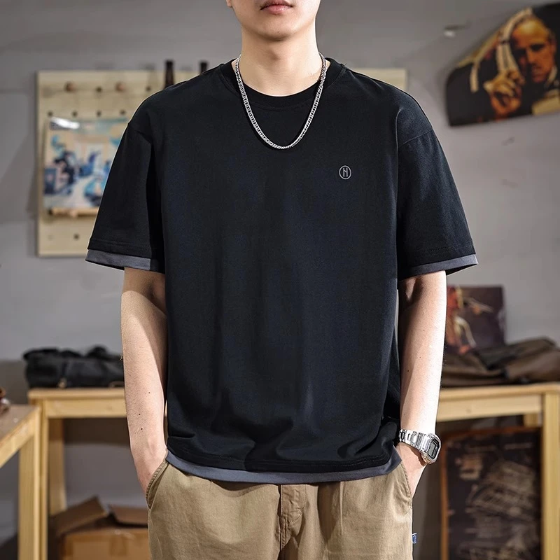 U&PURA高级感潮牌假两件短袖t恤休闲夏季户外潮流时尚休闲百搭t恤