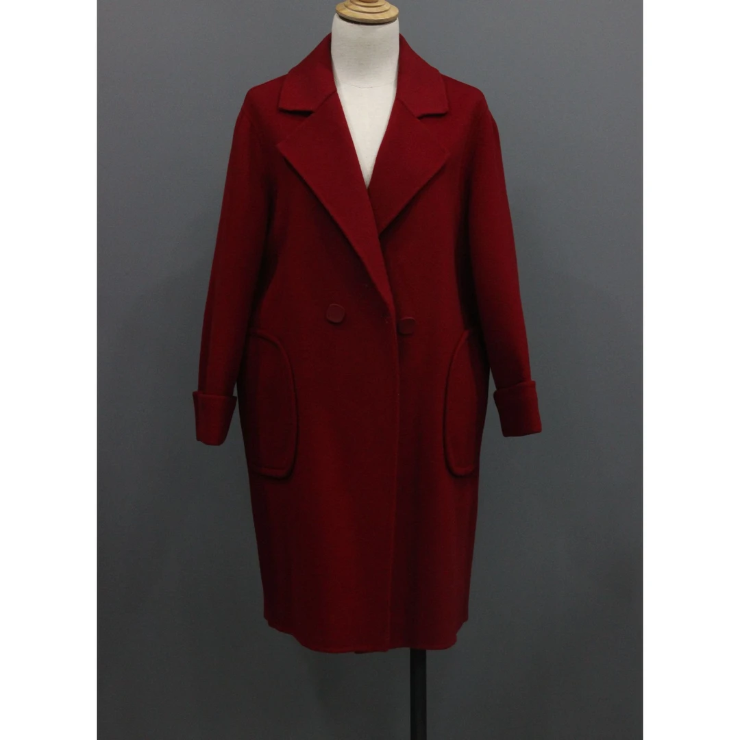 DE5009中长款毛呢春季外套时尚女装宽松型双面呢