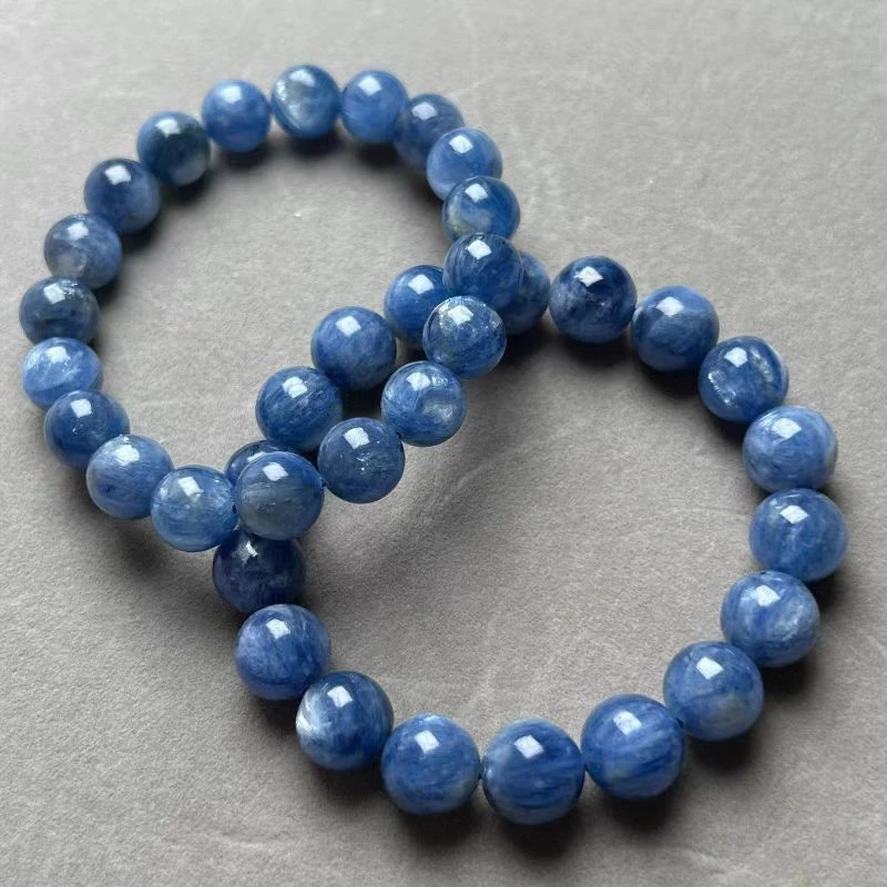 天然蓝晶石手链老矿料蓝绒晶猫眼蓝色水晶珠子串珠手串首饰男女款