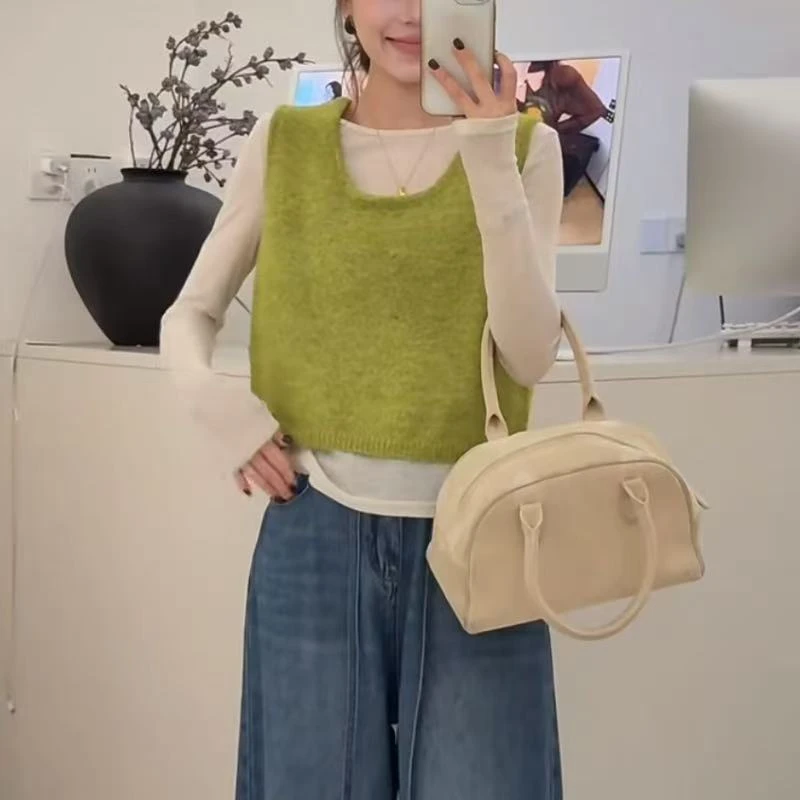 韩版小清新针织马甲+圆领T恤打底衫两件套装甜美上衣女