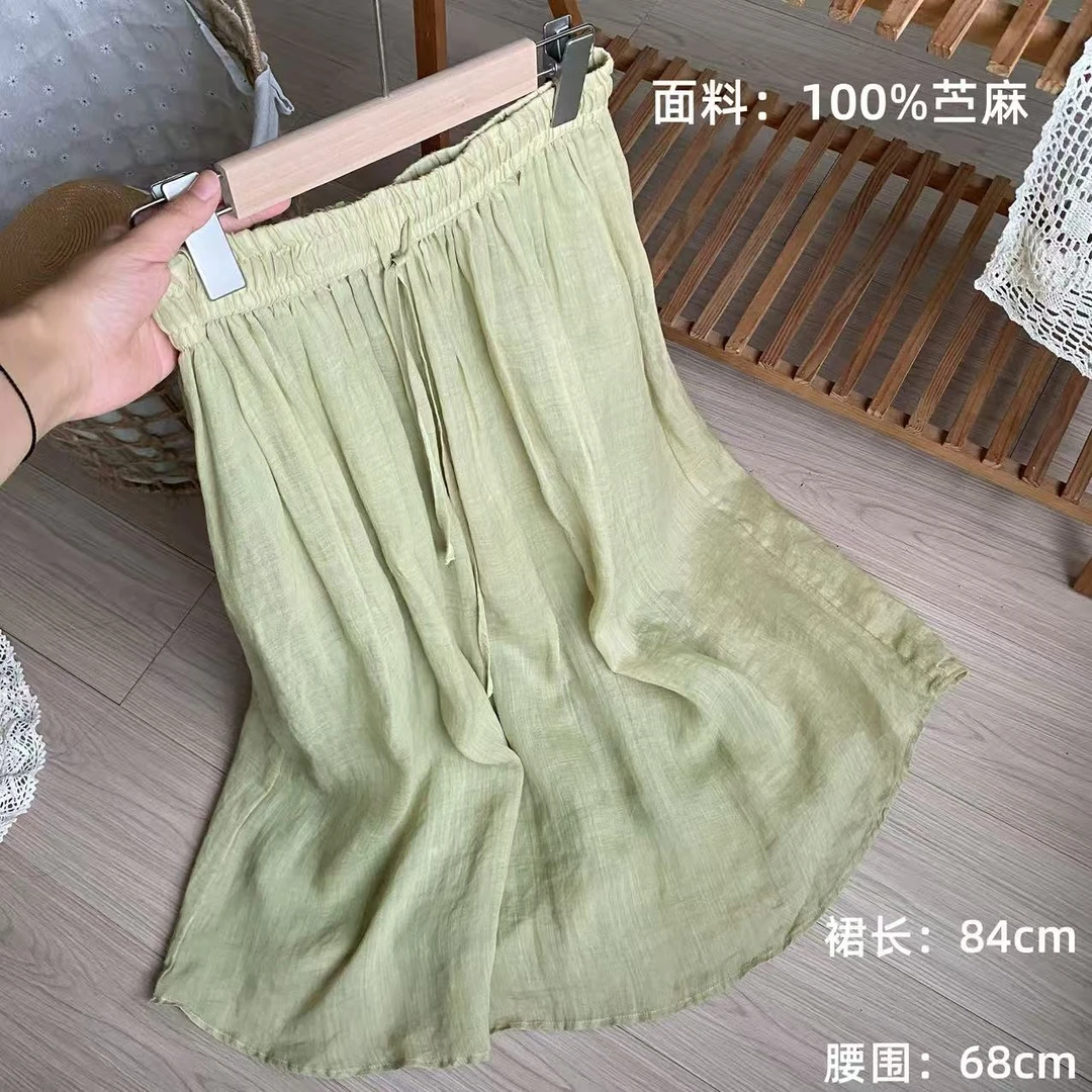 小柒家Y504-田园风薄款系带麻裙休闲纯色宽松夏季