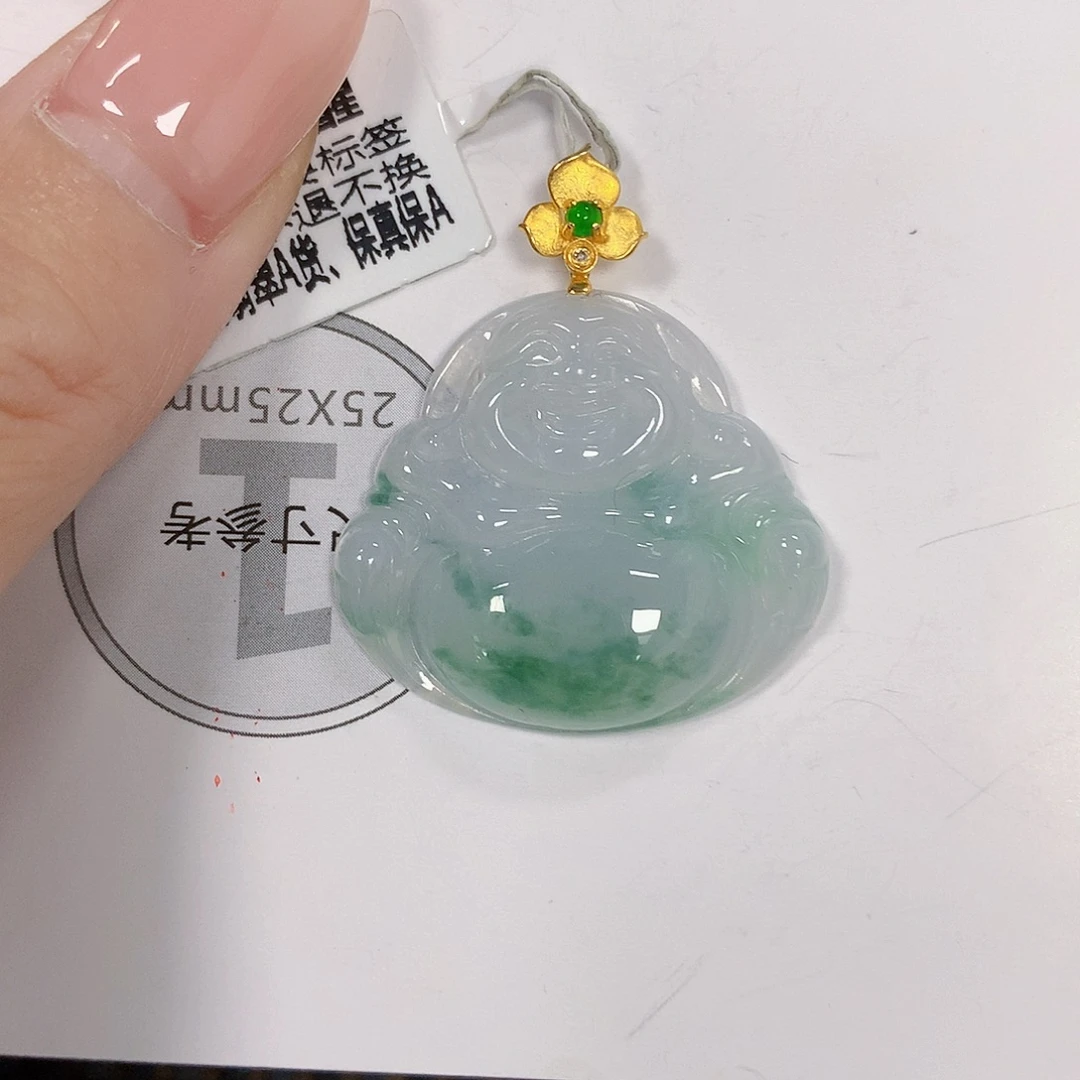 翡翠18K金镶嵌颈饰天然翡翠a货 百元以上9米证书费自理