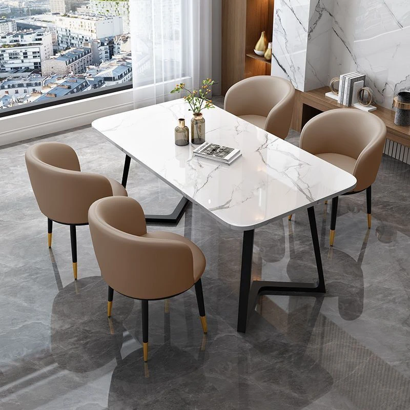 现代轻奢餐桌椅组合简约商用家用小户型餐厅长方形洽谈伸缩饭桌子
