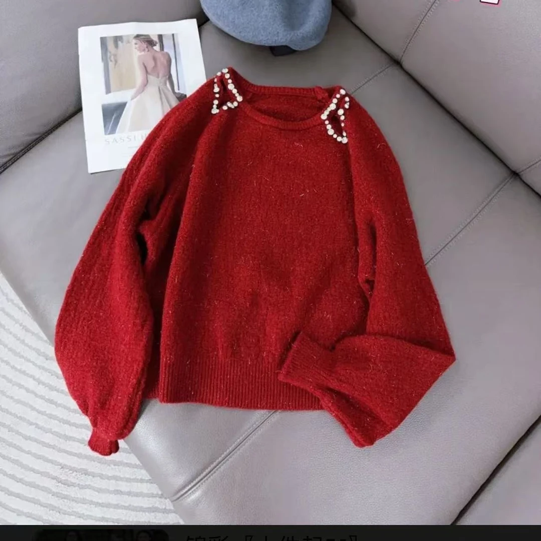 【十姐妹推荐】新款秋冬季时尚百搭洋气显瘦减龄上衣圆领长袖红色