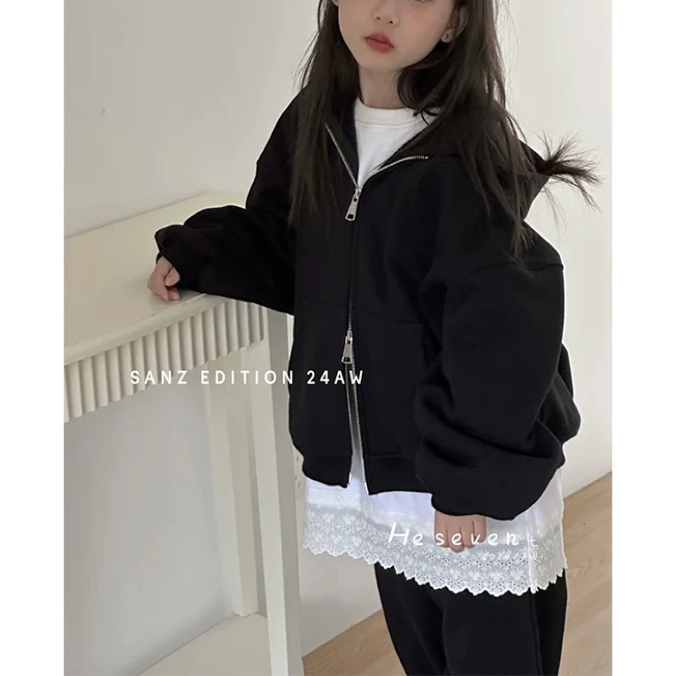 125童装加绒纯色卫衣外套