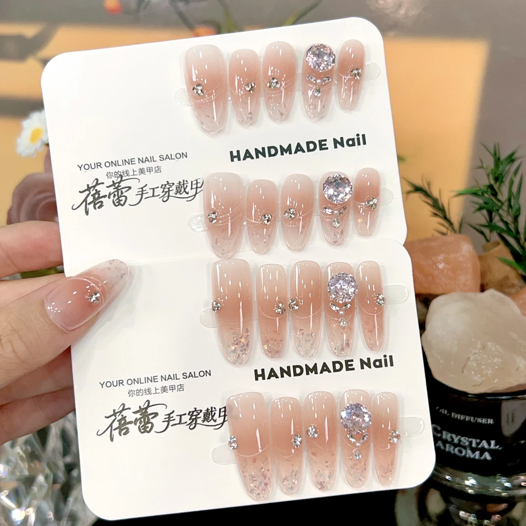 【惊蛰】冰透美甲欧泊亮片玫瑰钻温柔纯手工穿戴甲