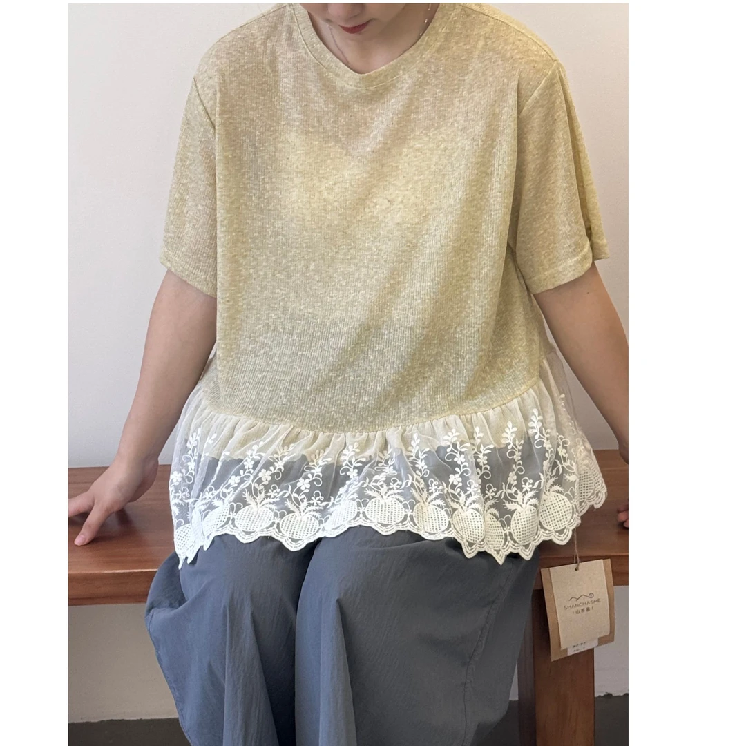 【南法假日】夏季新款日系宽松镂空印花刺绣T恤H6866
