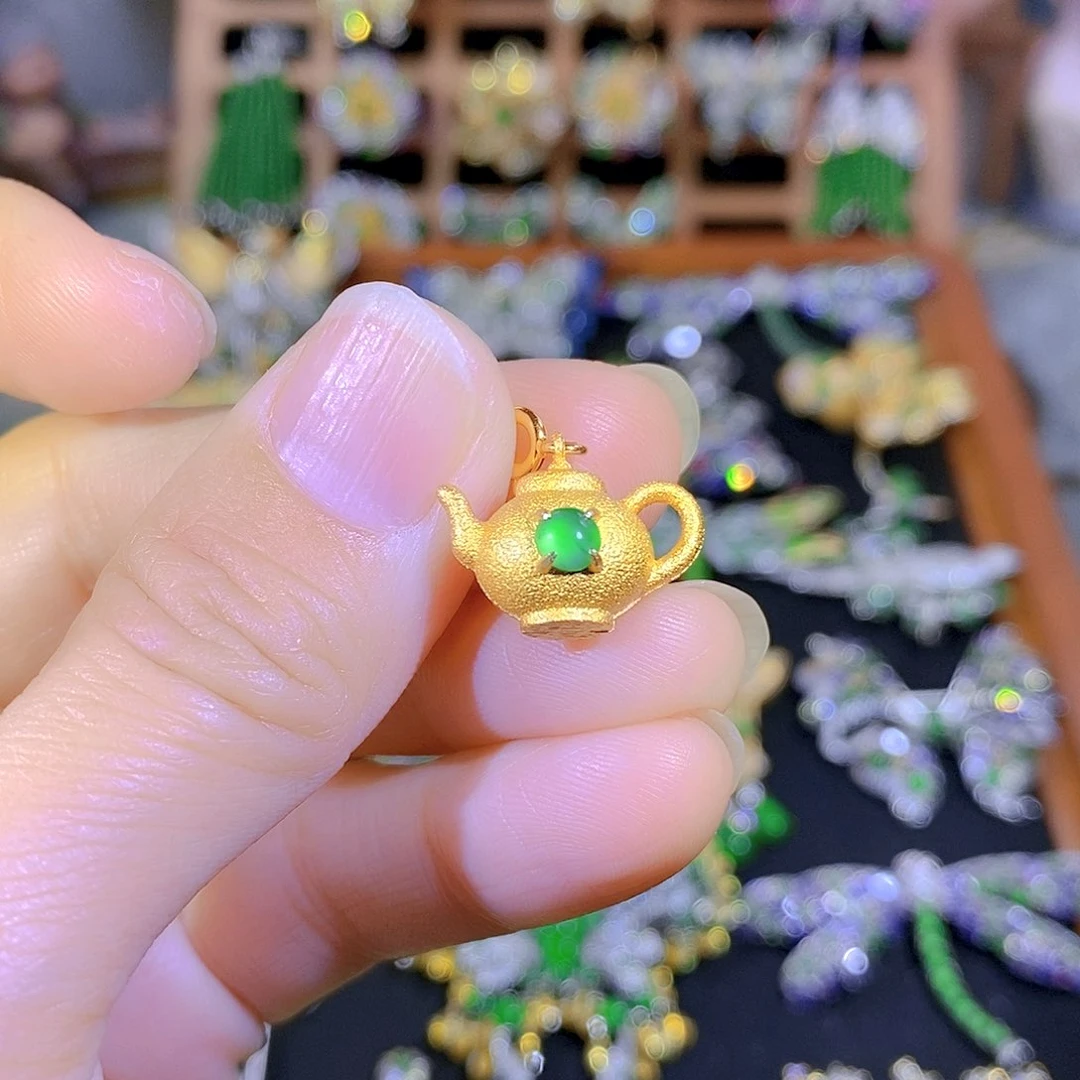 吊坠(不含链)银S925镶嵌翡翠