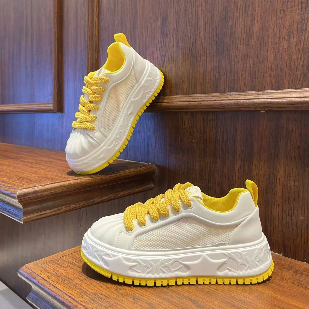 男鞋2025网面薄款夏季时尚厚底小白鞋板鞋百搭透气低帮系带潮男鞋