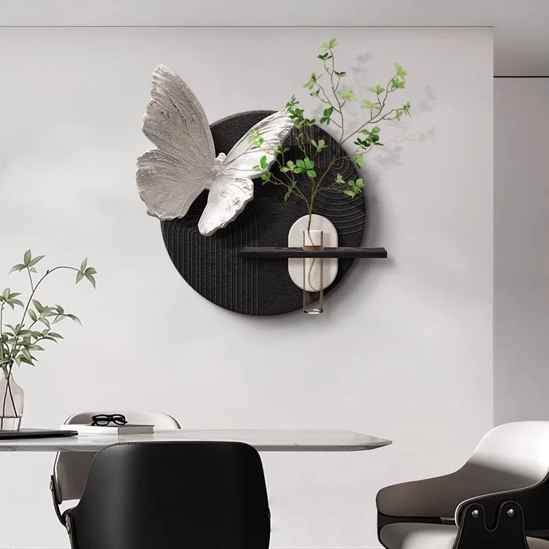 新疆西藏包邮黑白蝴蝶餐厅装饰画简约高级感抽象客厅挂画水培绿植