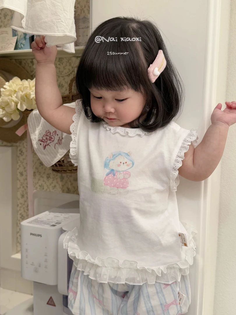 芒果家奶小西2025新款夏款小猫蝴蝶结套装