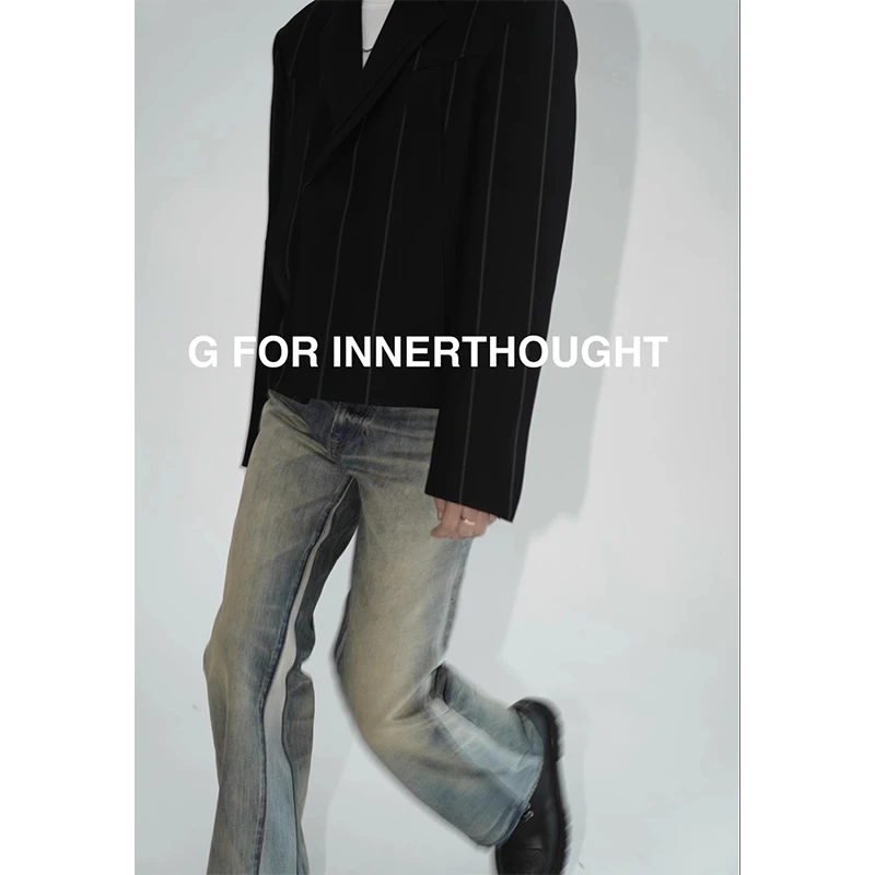 G FOR INNERTHOUGHT|日本Allblue牛仔双色拼接水洗直筒牛仔长裤男