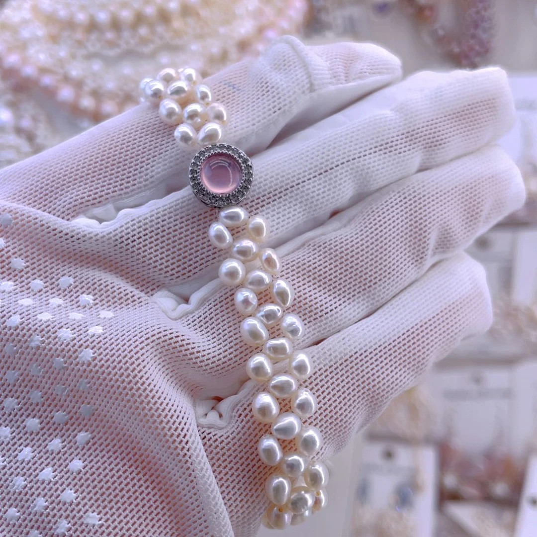 未镶嵌耳饰淡水珍珠手链14-20手围可带