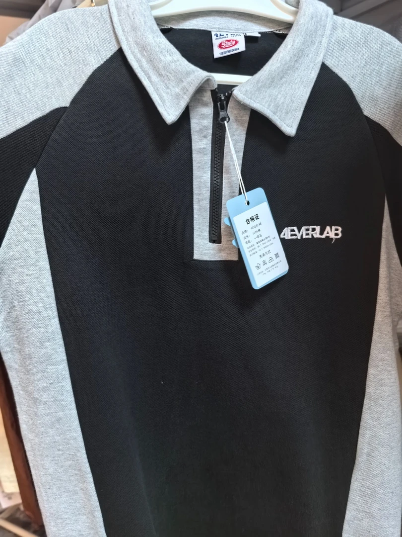4ever美式复古半拉链polo衫短袖