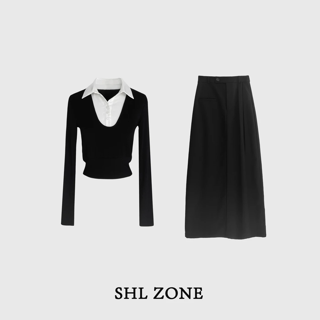 舒胡蕾 温斯顿学院 学院风套装长袖针织气质时尚百搭女士撞色修身