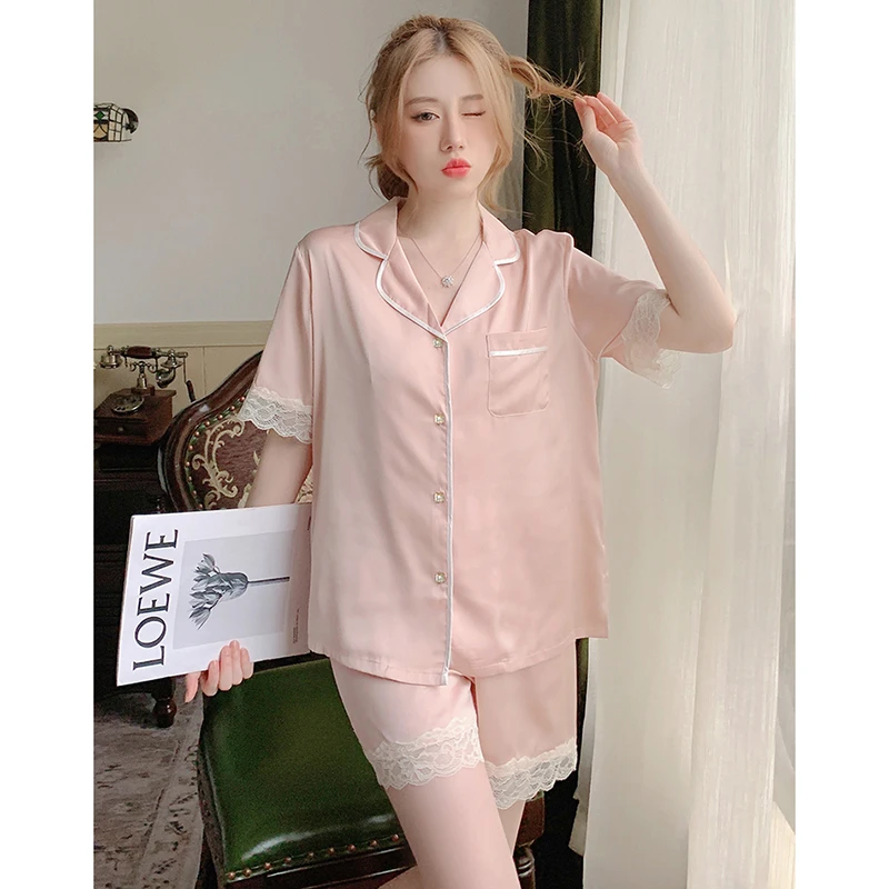 冰丝睡衣女套装新款ins风高颜值短袖夏天仿真丝家居服可外穿代发