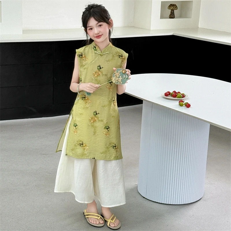 女童汉服无袖套装夏季2025新款儿童新中式改良小女孩国风裙裤套装